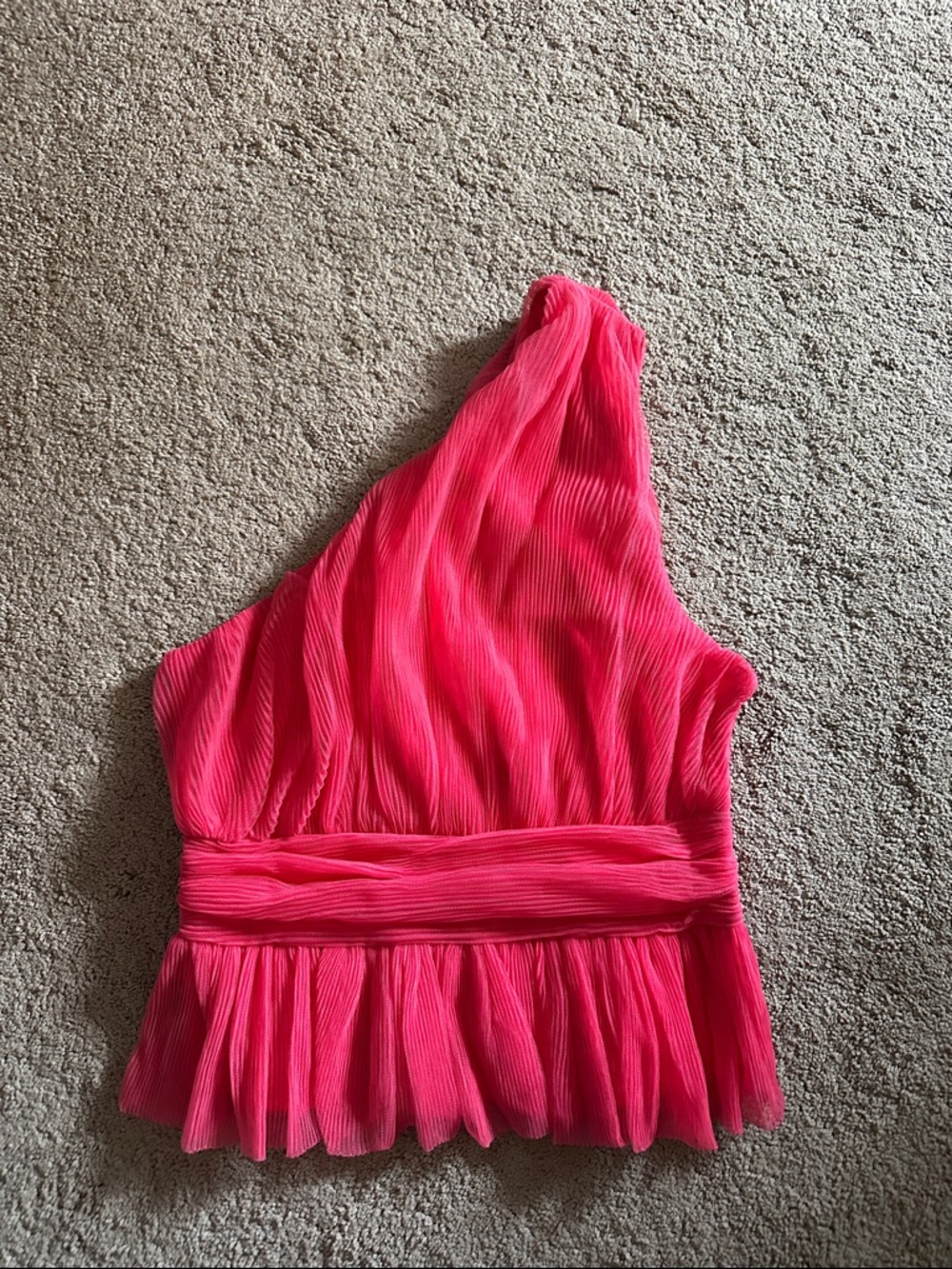 Pink Lily One-Shoulder Ruffled Peplum Top in Hot Pink